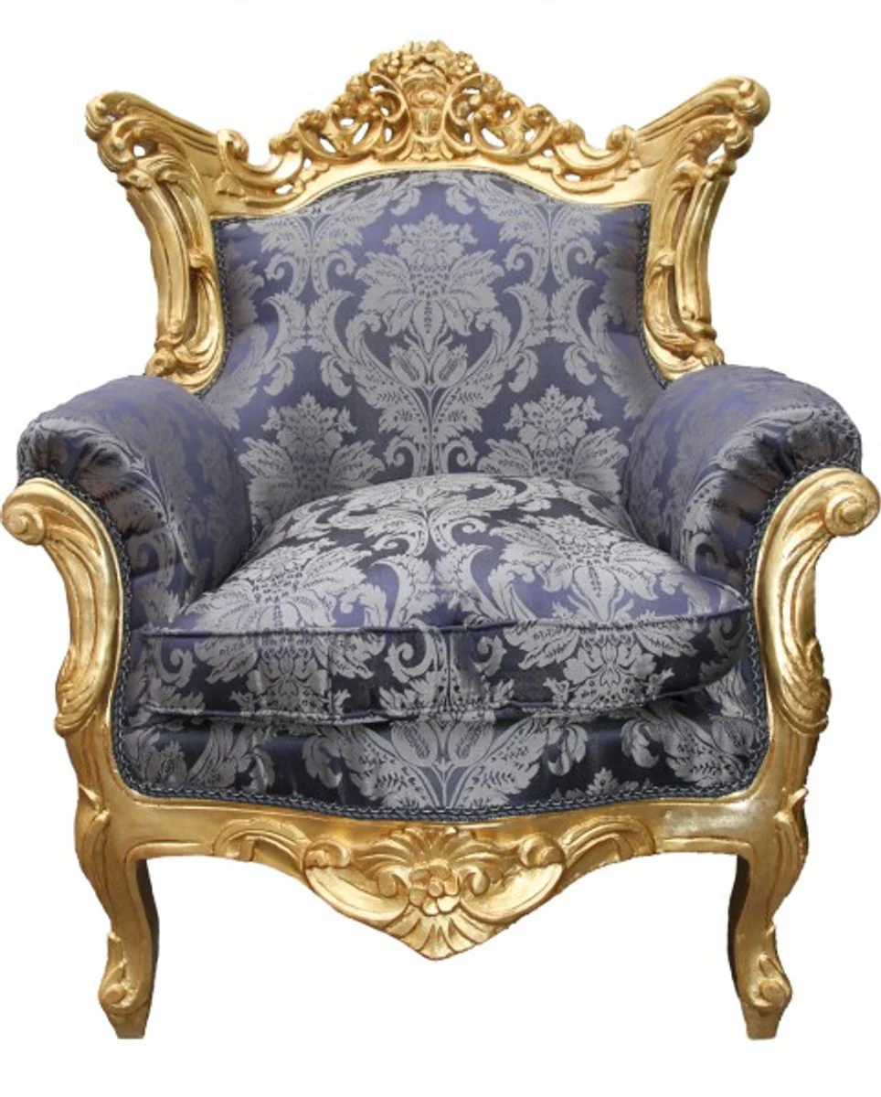 Baroque living room set royal blue pattern/gold - 3 seater sofa + 2 seater sofa + 1 armchair