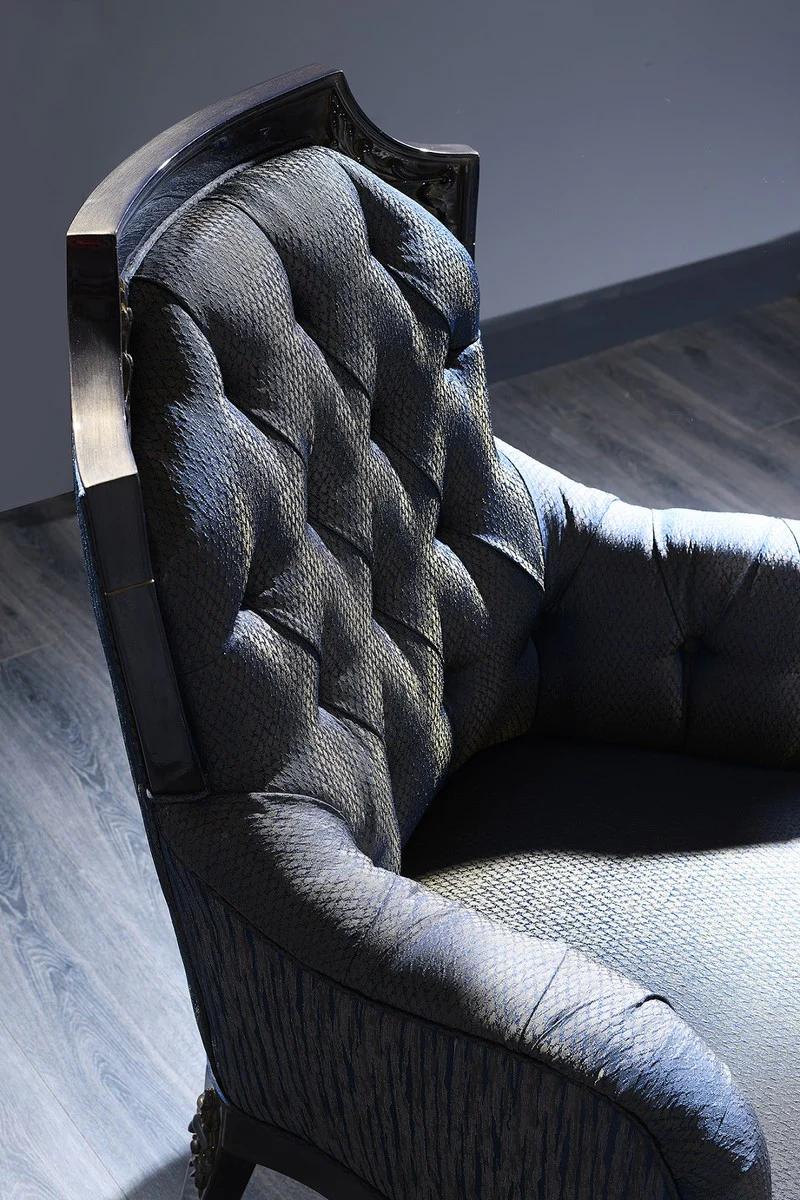 Luxury Baroque Chesterfield Living Room Armchair Blue / Gold / Black 74 x 88 x H. 103 cm - Baroque Furniture