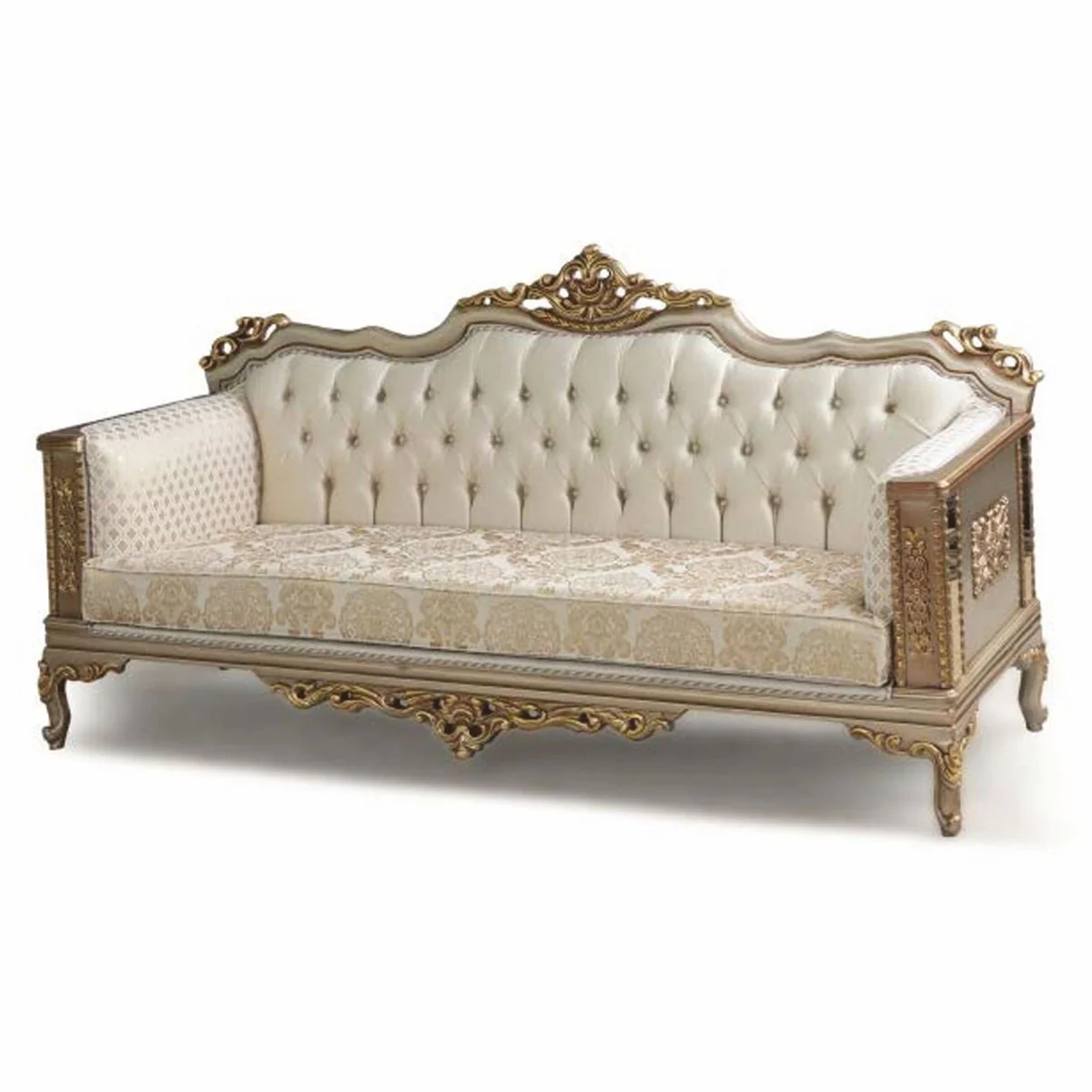 Luxury Baroque Living Room Sofa Cream / Gray / Gold 220 cm - Baroque Furniture