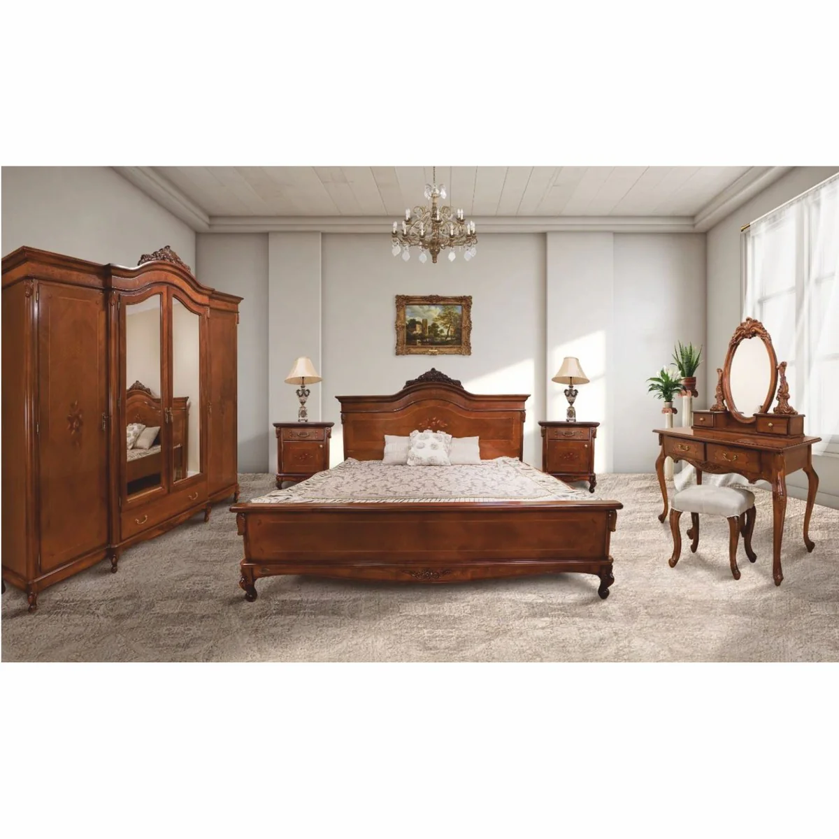Luxury Baroque Dressing Table Set Dark Brown - Baroque Bedroom Furniture