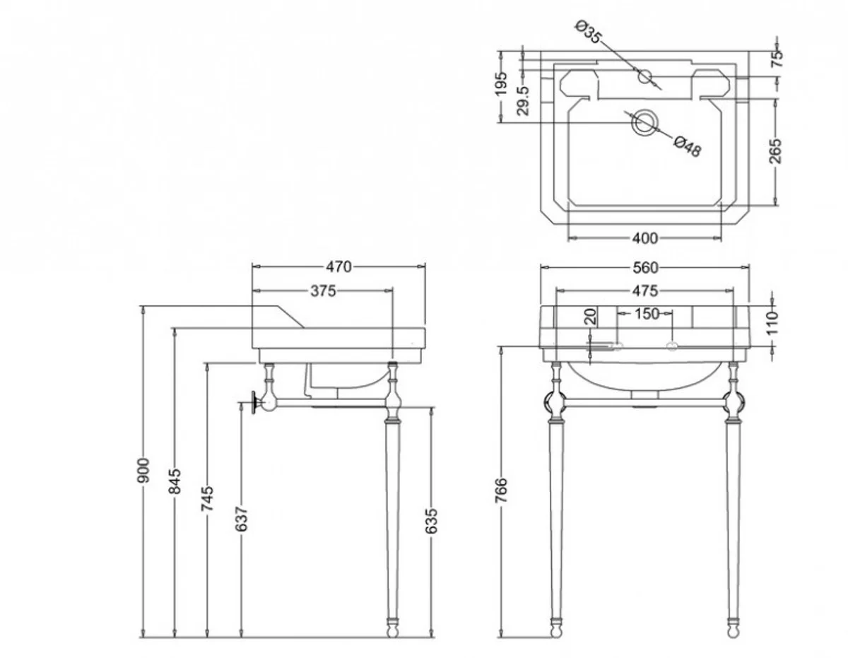 Art Nouveau standing washbasin white / chrome W 56cm Mod5 - Art Deco washbasin baroque antique style