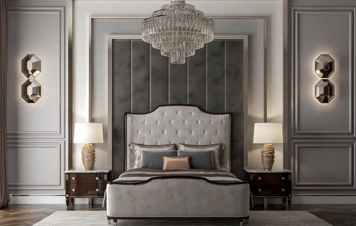Luxury Art Deco Bedroom Set Gray / Dark Brown / Silver - 1 Double Bed with Headboard & 2 Nightstands - Art Deco Bedroom Furniture - Luxury Bedroom Furniture - Luxury Furnishings