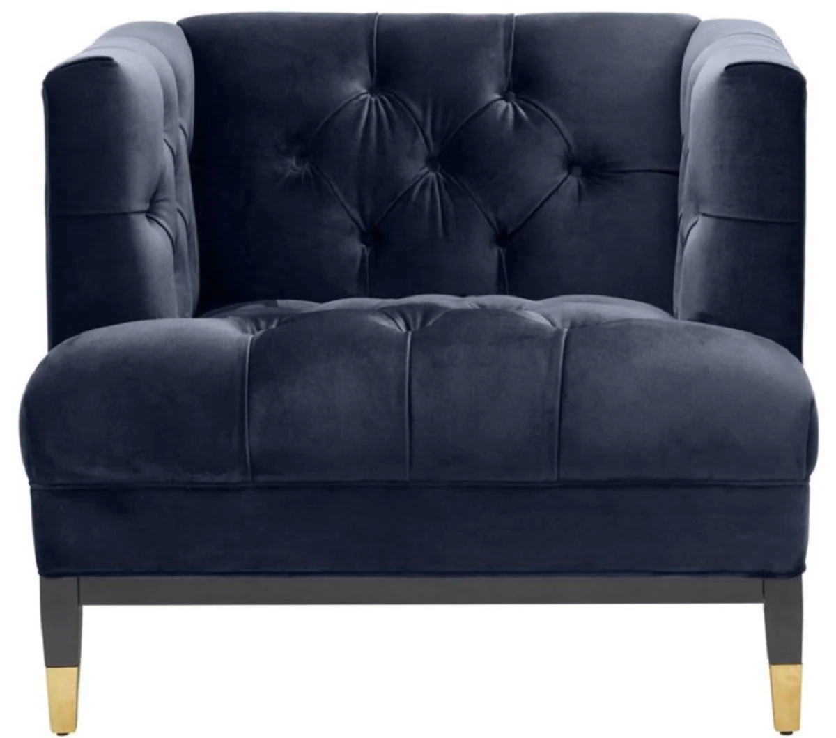 Luxury living room armchair midnight blue / black / brass 93 x 85 x H. 79 cm - Chesterfield Furniture