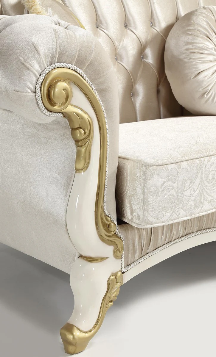 Baroque living room sofa with glittering stones champagne colors / cream / gold 224 x 83 x H. 112 cm - living room furniture - noble & magnificent