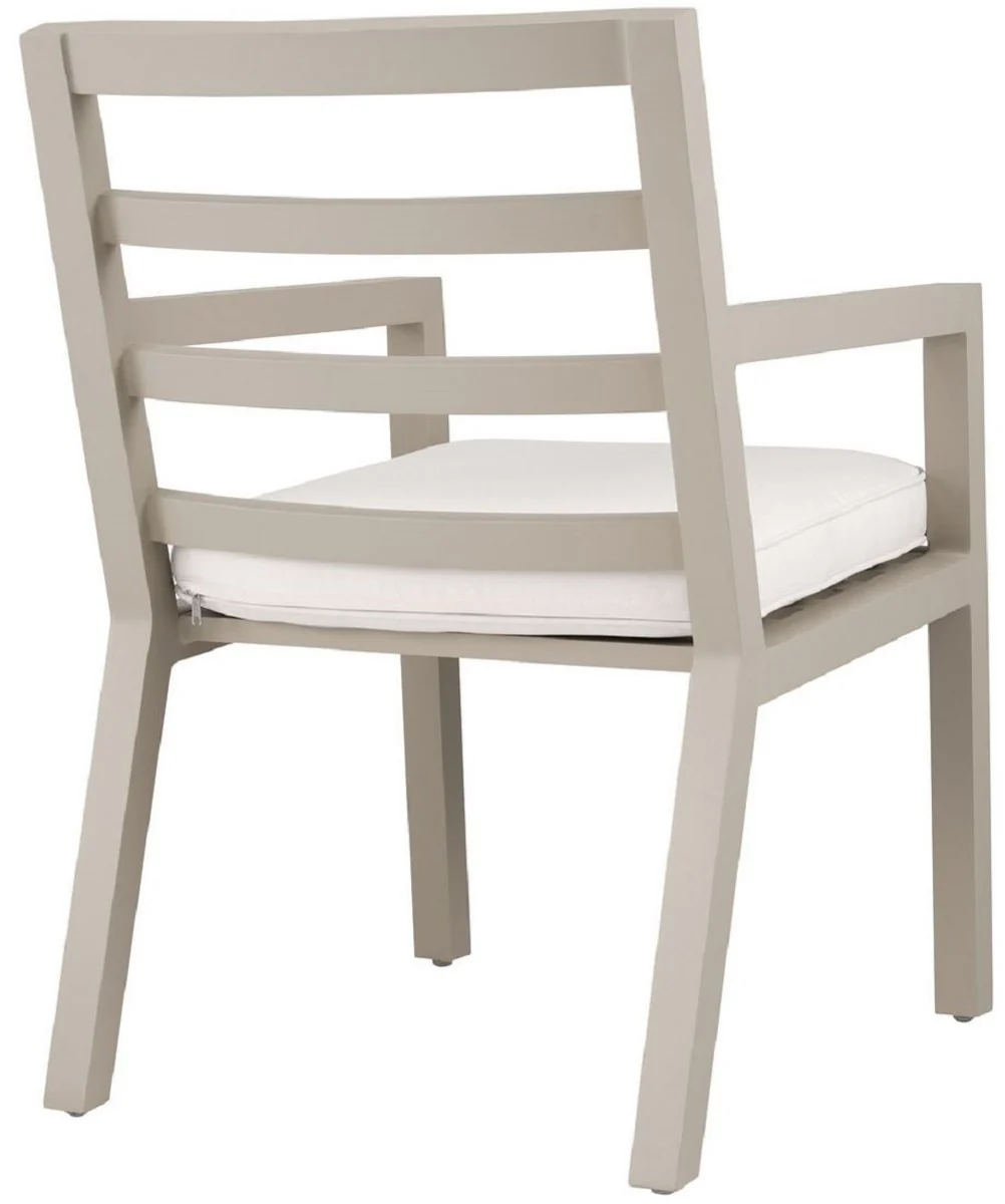 Luxury dining room chair with armrests sand color / white 56 x 66.5 x H. 87 cm - weatherproof aluminum chair with seat cushion - garden patio chair - luxury quality