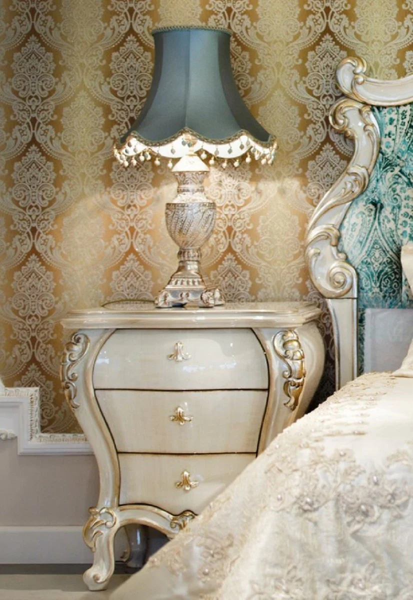 Luxury baroque night dresser set cream / gold 60 x 55 x H. 68 cm - Magnificent solid wood bedside tables - Baroque bedroom furniture