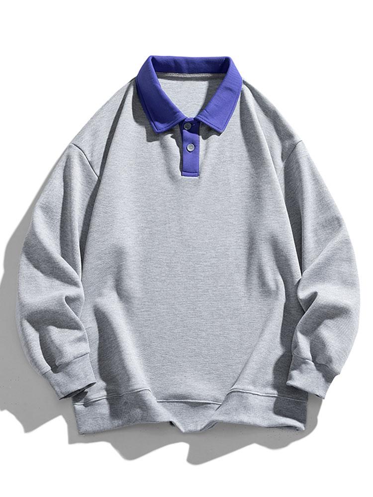 Relax Fit Contrast Waffle Polo Sweatshirt