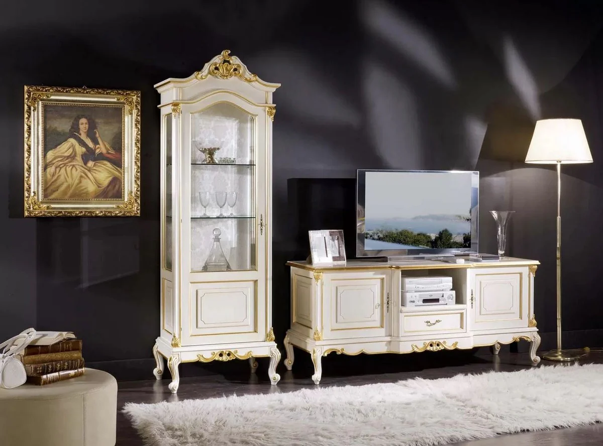 Luxury Baroque display cabinet white / gold - Handcrafted solid wood display cabinet with door - Magnificent Baroque furniture - Luxury quality - Made in Italy