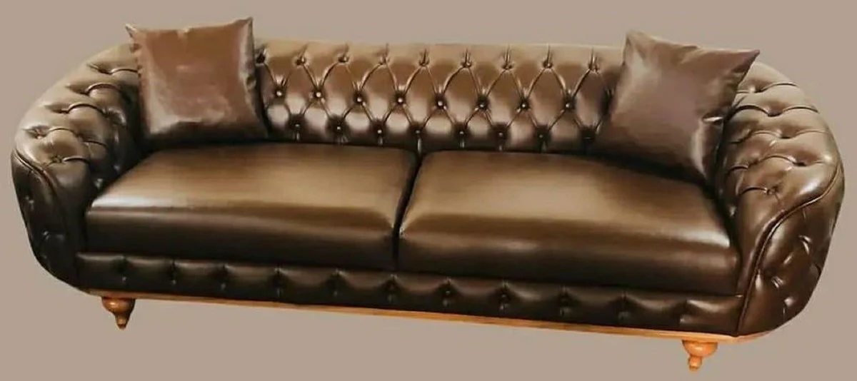 Luxury Chesterfield Faux Leather Sofa Dark Brown / Natural Colors - Living Room Sofa - Living Room Furniture - Luxury Furniture - Living Room Furnishings - Luxury Furnishings - Furniture Luxury