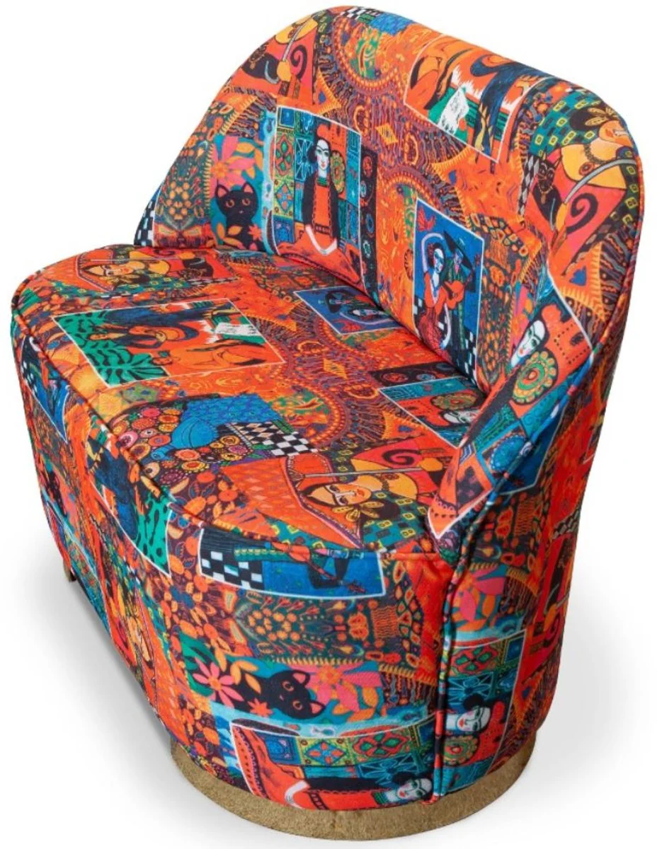 Designer Art Deco living room 2-seater sofa multicolored / gold 105 x 52 x H. 80 cm - Living room furniture - Art Deco furniture