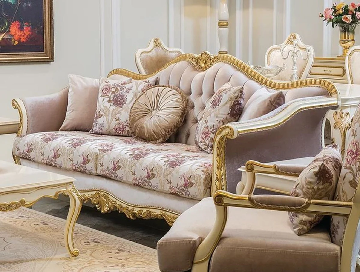 Luxury baroque living room set pink / white / gold - 2 baroque sofas & 2 baroque armchairs & 1 baroque coffee table - living room furniture in baroque style - baroque furniture - baroque furnishings