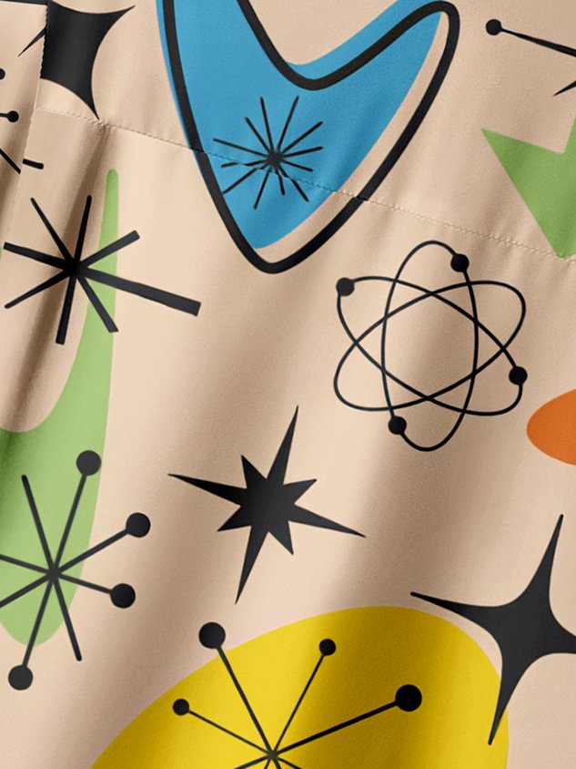 Mid Century Geometric Chest Pocket Short Sleeve Casual Shirt