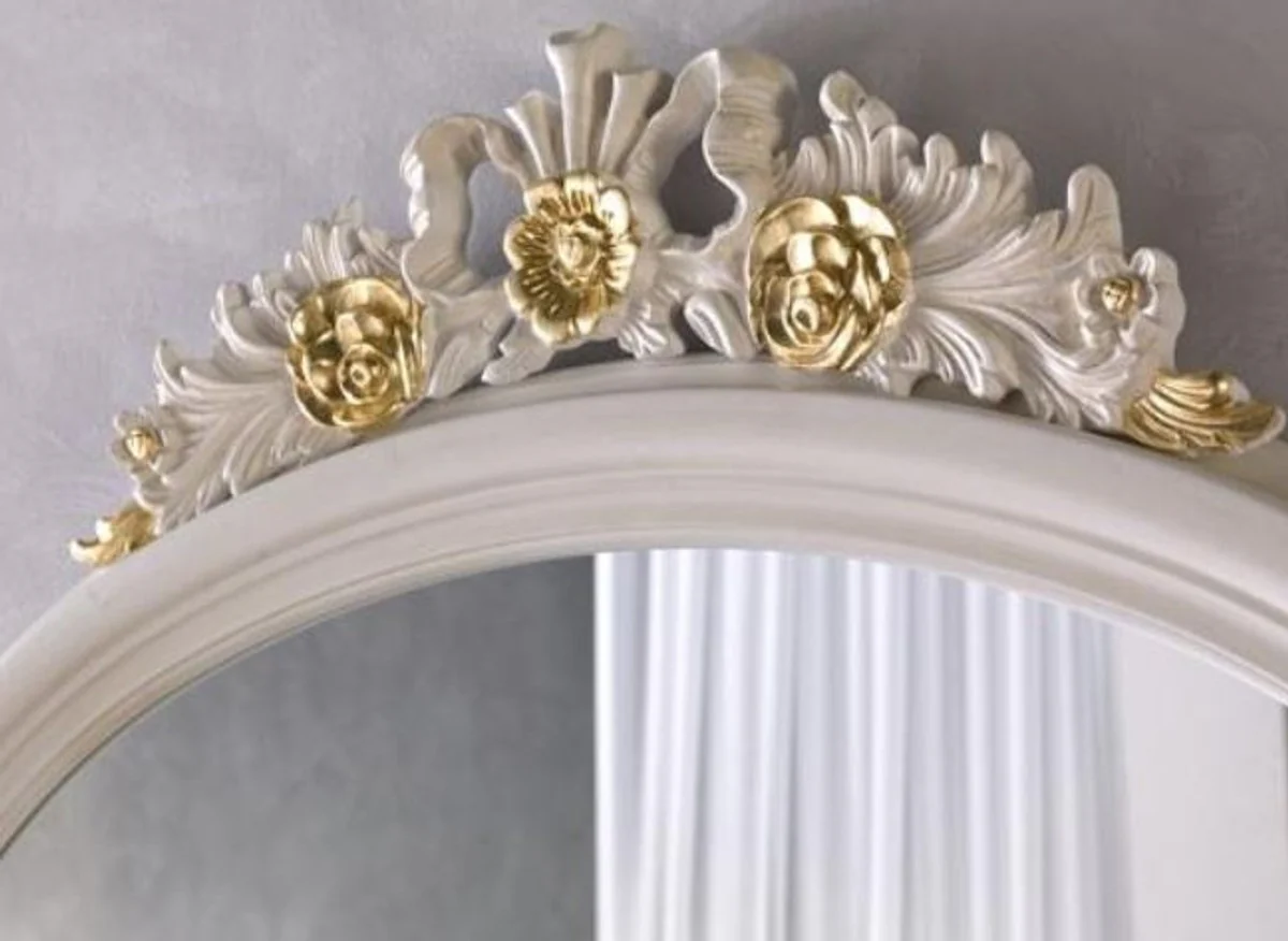Luxury baroque mirror ivory / gold 118 x 5 x H. 95 cm - Oval wall mirror in baroque style - Baroque furniture