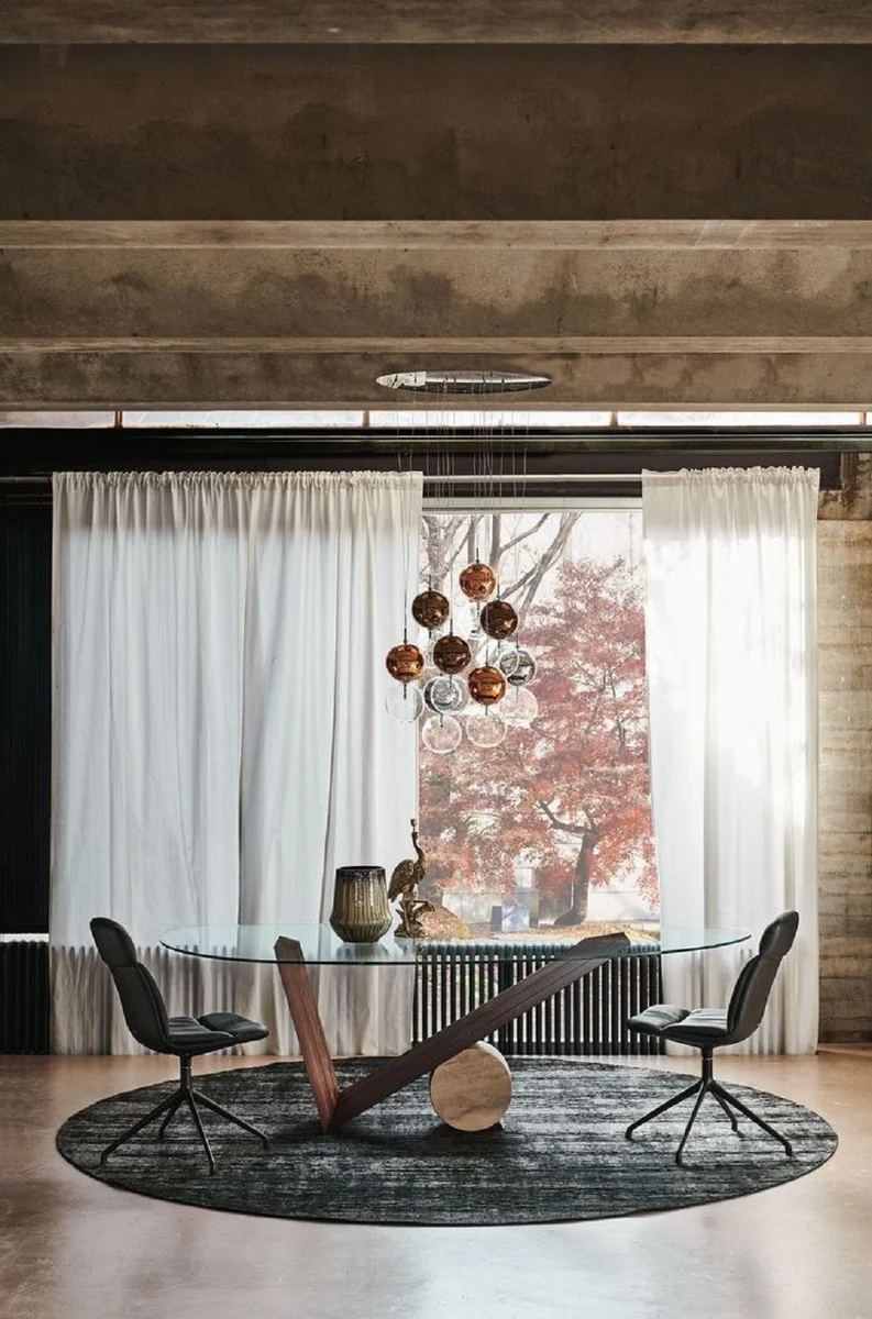 Luxury dining table with glass top brown / cream 220 cm - Made in Italy