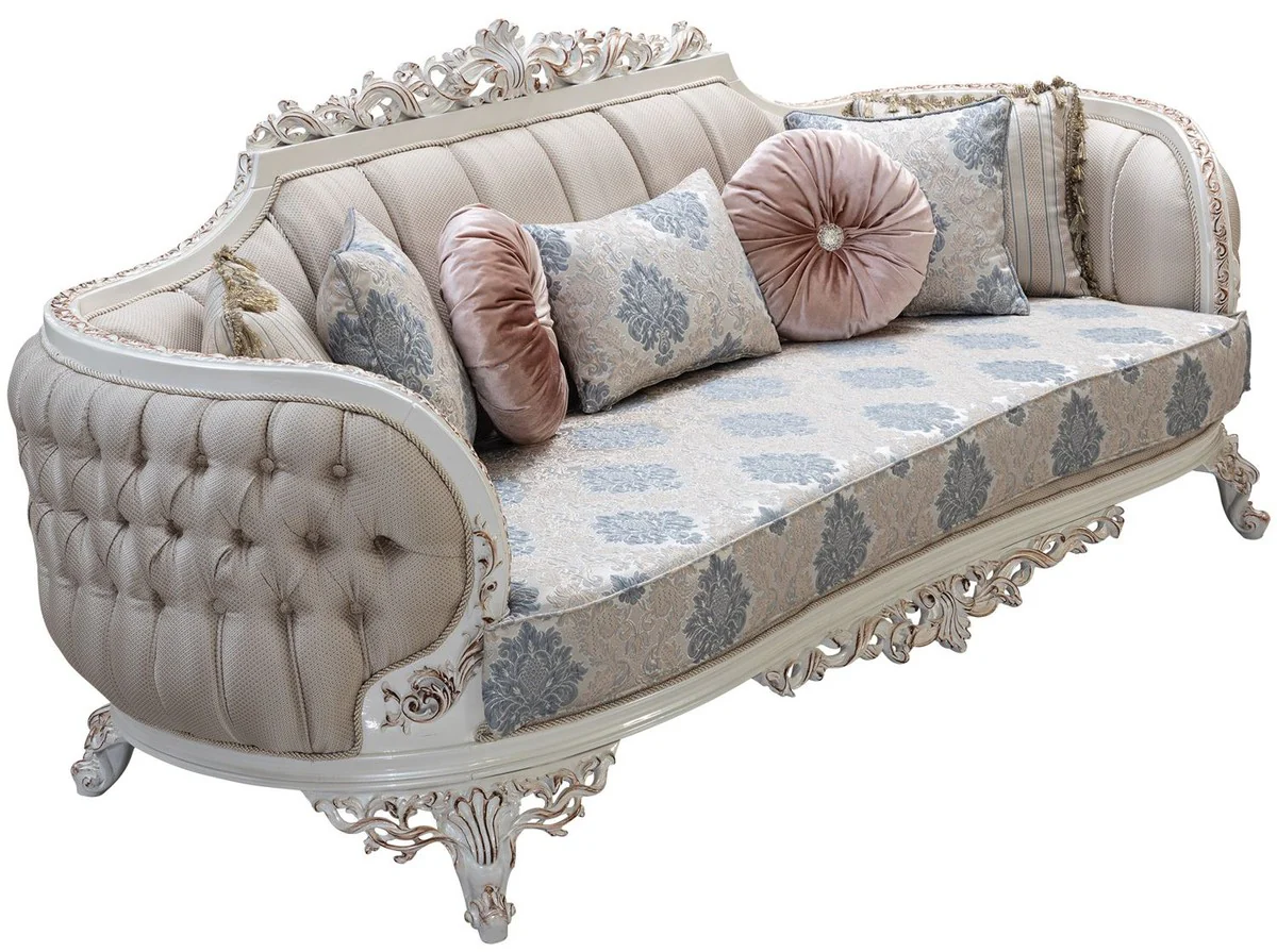 Luxury Baroque Sofa Multicolored / Cream White / Copper - Baroque Style Living Room Sofa with Elegant Pattern - Luxury Living Room Furniture in Baroque Style - Baroque Furnishings - Baroque Furniture