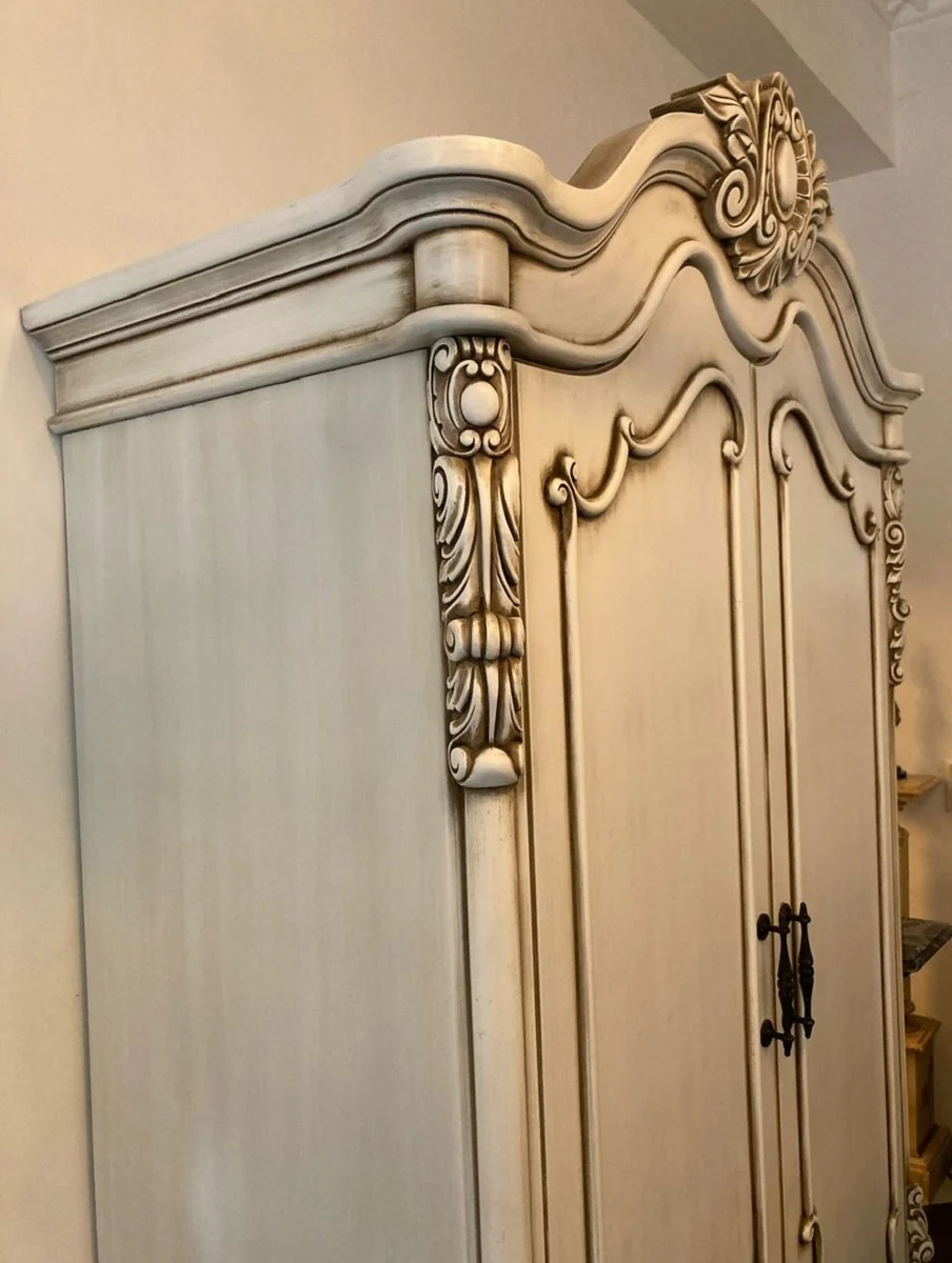 Luxury baroque bedroom cupboard antique white / brown - magnificent solid wood cupboard with 2 doors & drawer - baroque wardrobe - bedroom furniture in baroque style - baroque furniture