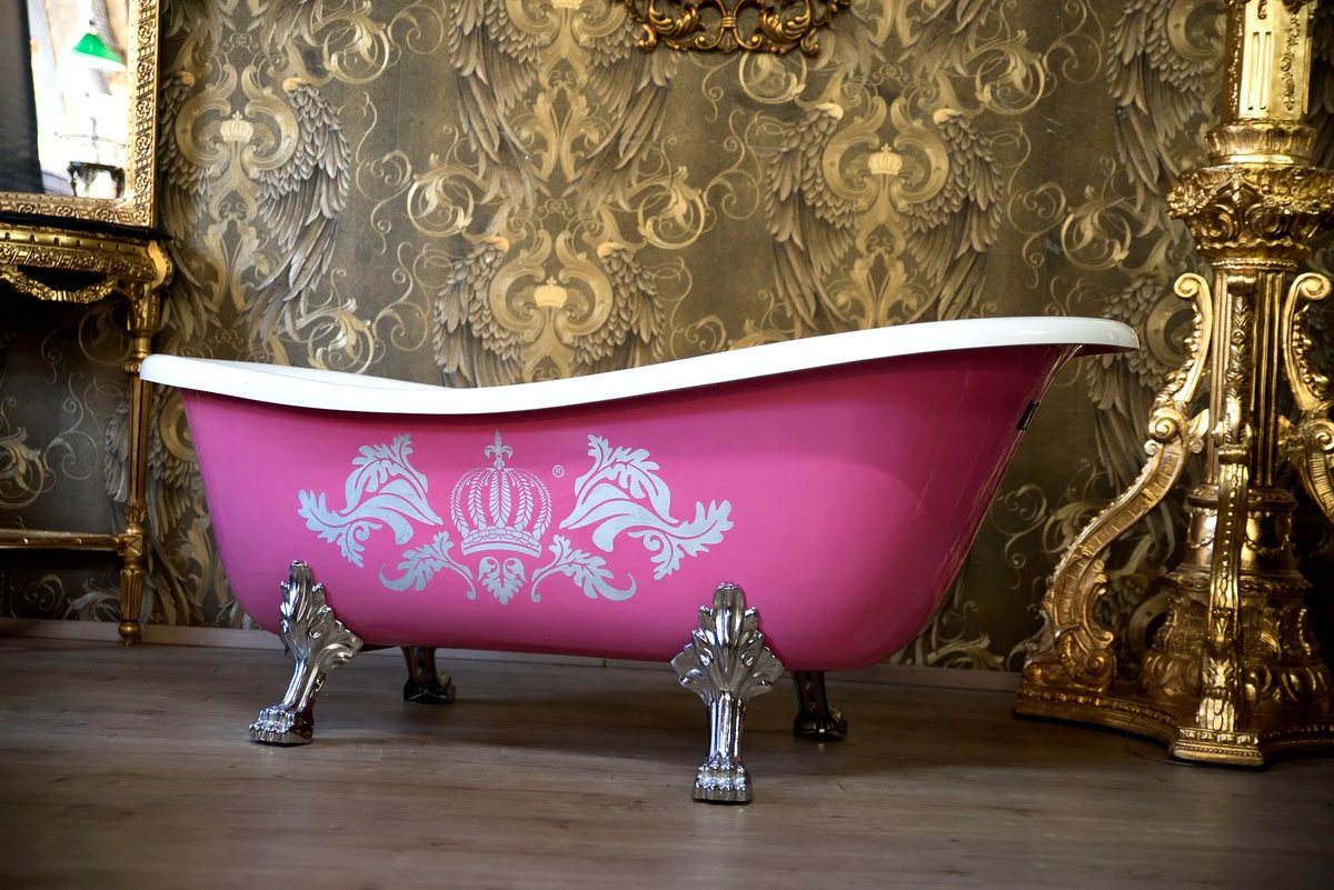 Pompöös by Luxus bathtub deluxe freestanding by Harald Glööckler pink / silver / white 1560mm with silver-colored lion feet