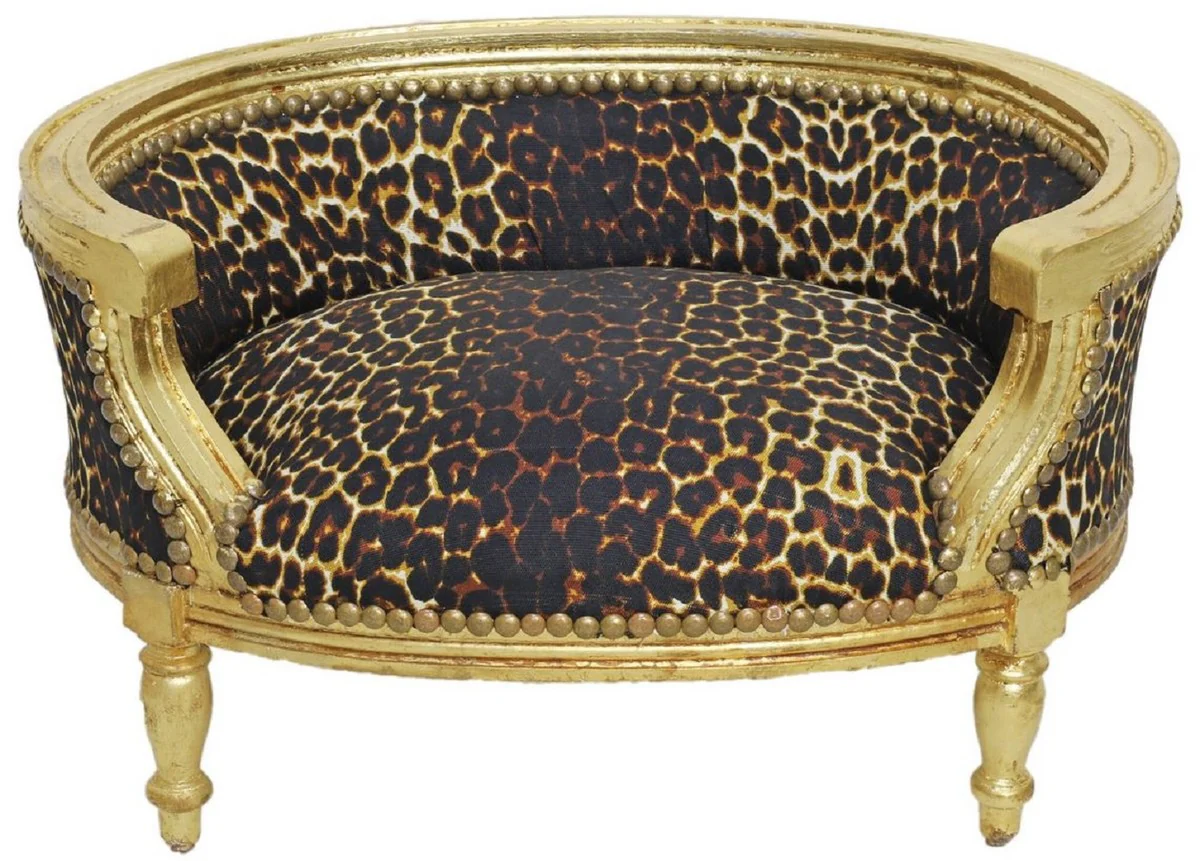 Baroque Dog Bed & Cat Bed Leopard Pattern / Antique Gold - Handmade Dog & Cat Sofa in Baroque Style - Baroque Dog & Cat Furniture - Baroque Animal Furniture