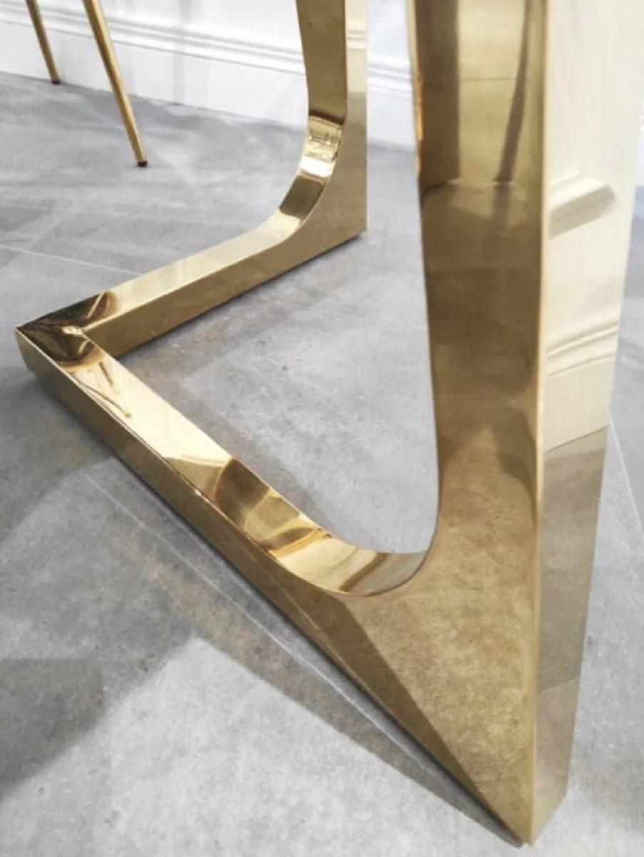 Luxury dining table white / gold Ø 130 x H. 76 cm - Round dining room table with synthetic marble top and steel legs - Dining room furniture