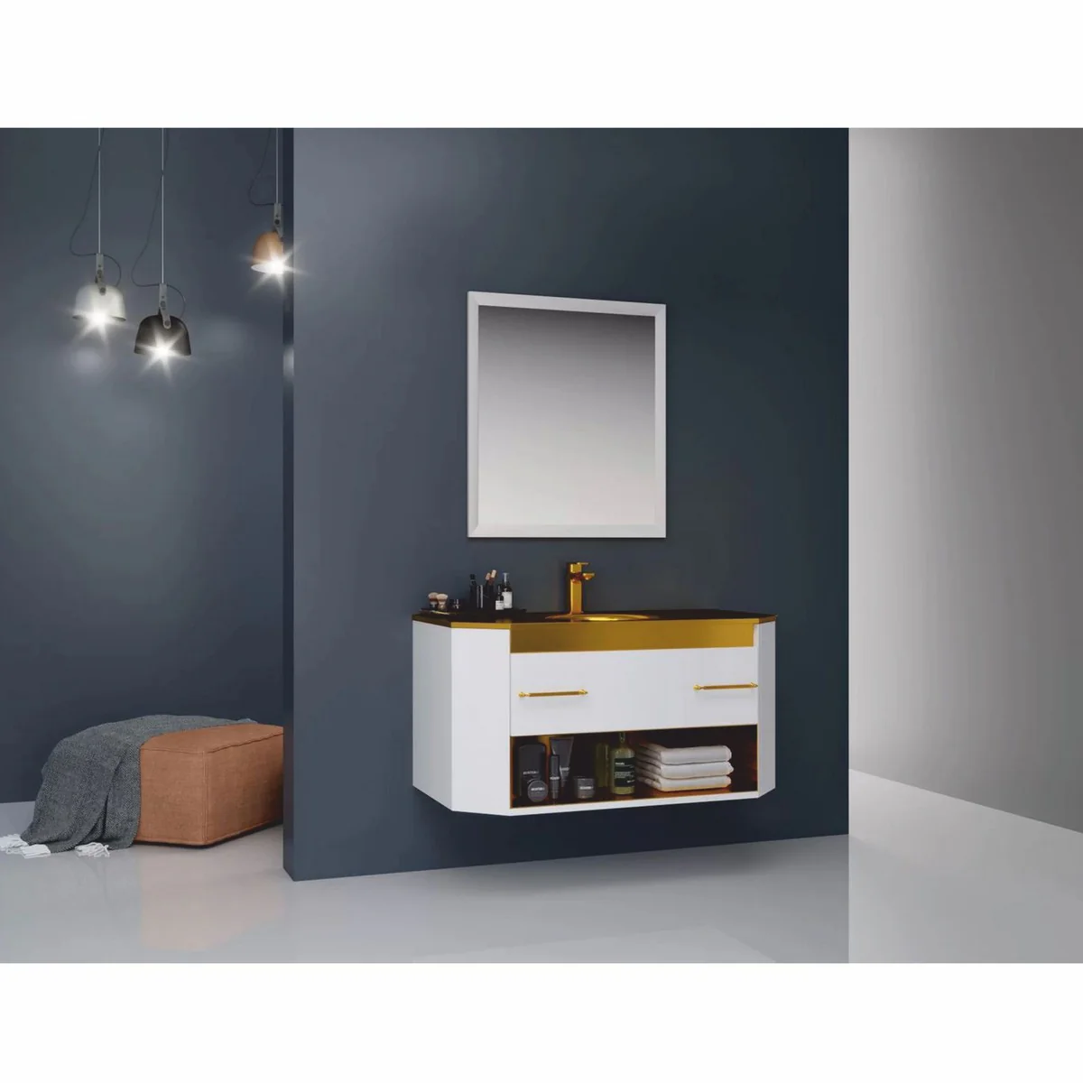 Luxury bathroom set high gloss white / gold 100 cm - Hotel & Bathroom Inerior