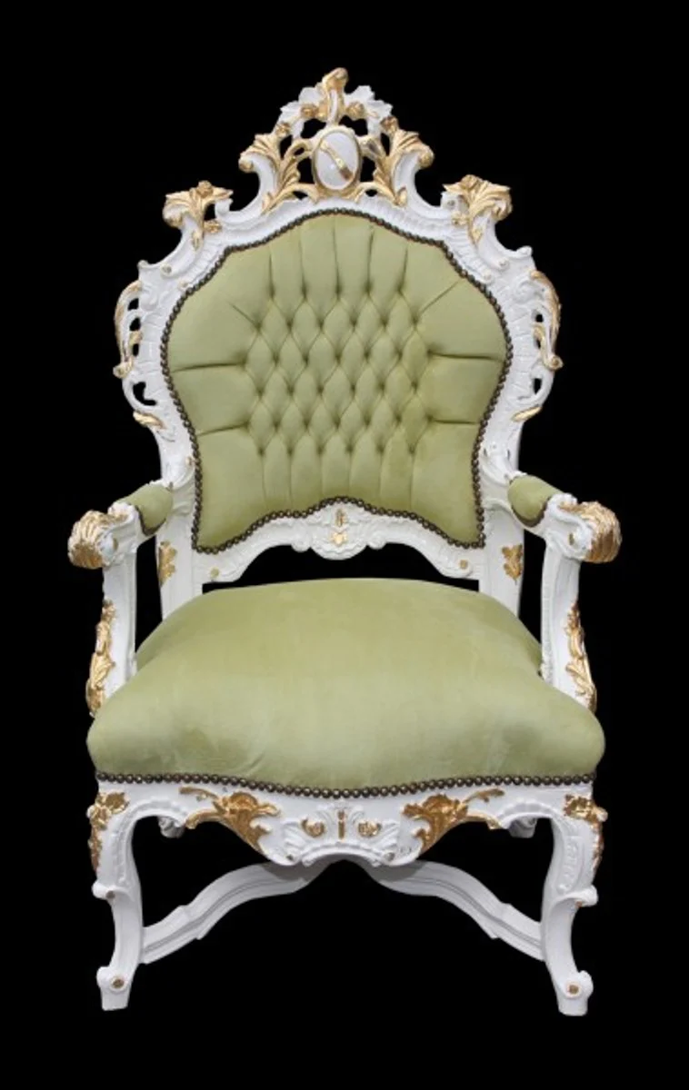 Baroque Luxury Throne Chair Green/White/Gold - Unique - Baroque Furniture Throne King Chair - Limited Edition