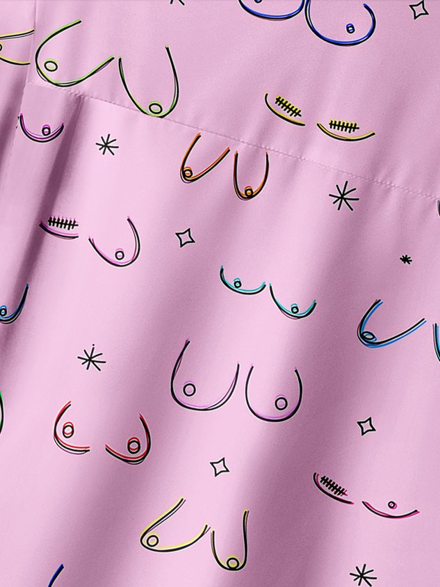 Abstract Line Drawing Chest Pocket Short Sleeves Casual Shirt