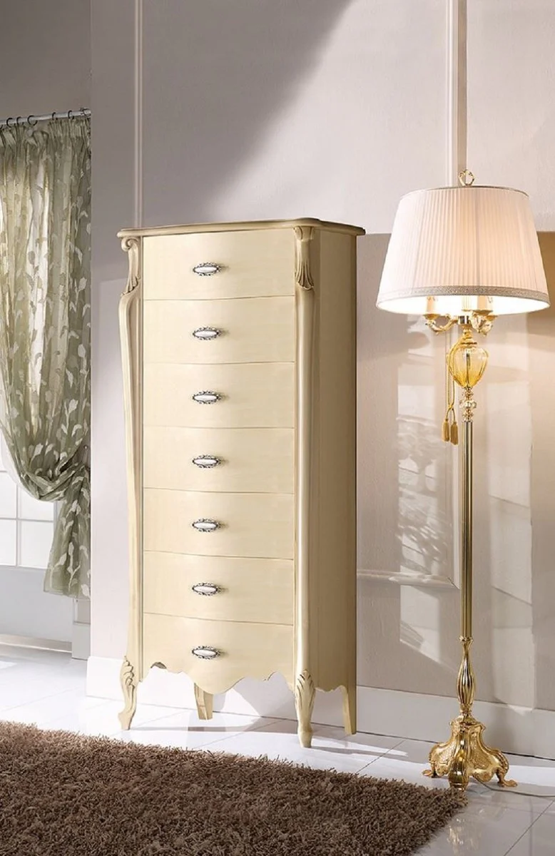 Luxury Baroque chest of drawers cream / silver - Handmade baroque style solid wood chest of drawers with 7 drawers - Handcrafted Italian Baroque furniture - Made in Italy - Luxury quality