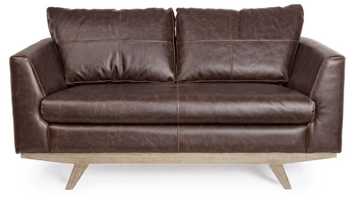 Luxury faux leather 2-seater sofa dark brown / natural color 155 x 90 x H. 82 cm - living room sofa - living room furniture - faux leather furniture - luxury furniture - luxury furnishings