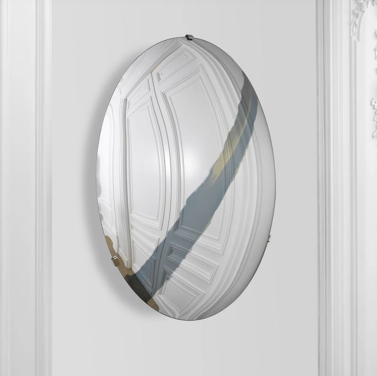 Luxury mirror with blue stripes Ø 119 cm - Round concave wall mirror with wall bracket - Luxury collection