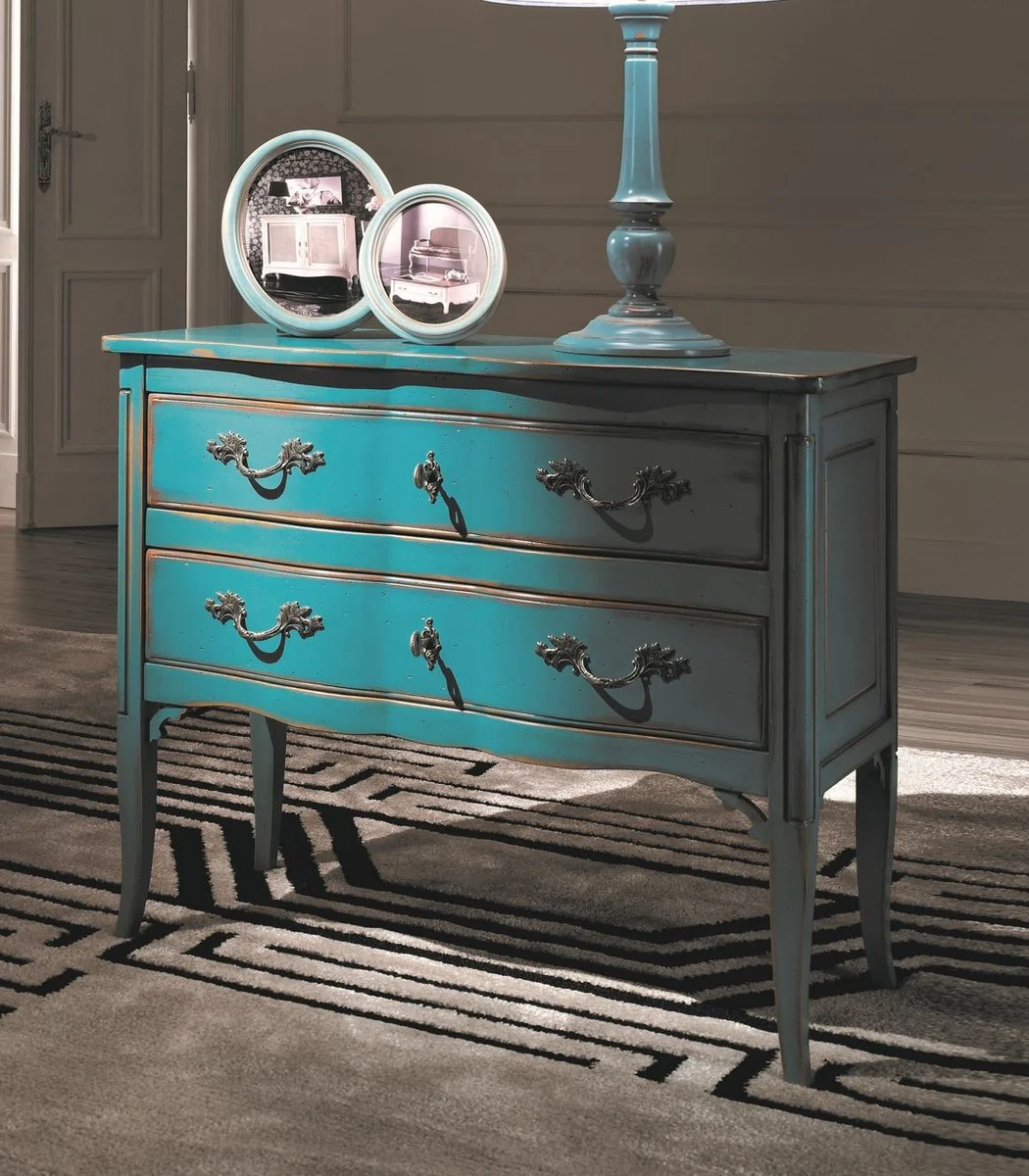 Luxury Baroque Chest of Drawers Antique Light Blue / Silver - Handmade Solid Wood Chest of Drawers with 2 Drawers - Baroque Style Bedroom Furniture - Baroque Furniture - Luxury Quality - Made in Italy