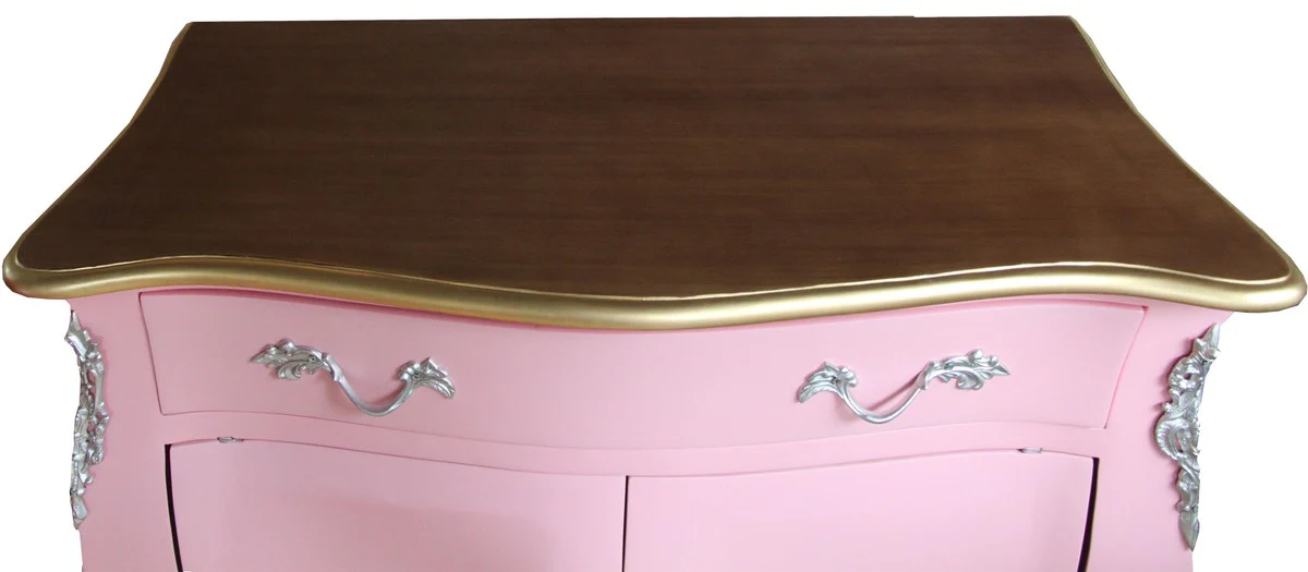 Baroque chest of drawers pink / brown with one drawer and 2 doors H. 88 cm - handmade from solid wood - limited edition