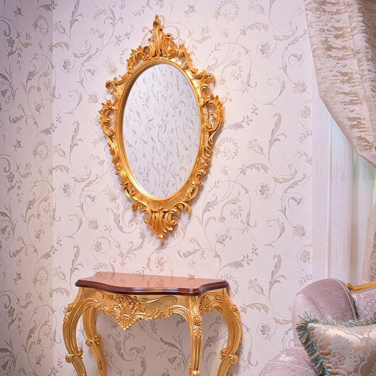 Luxury Baroque Mirror Gold H. 109 cm - Oval Baroque Style Wall Mirror - Made in Italy