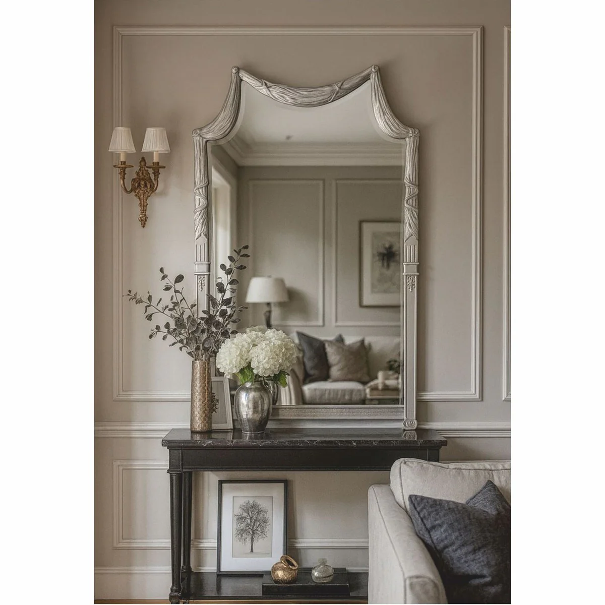 Luxury baroque solid wood mirror silver H. 135 cm - Made in Italy