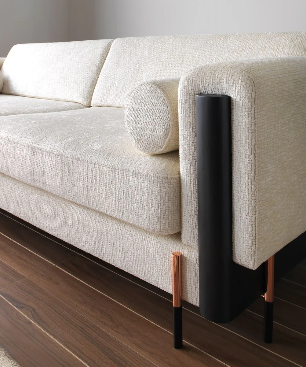 Luxury sofa cream white / matt black / copper 260 x 107 x H. 78 cm - living room sofa - hotel sofa - living room furniture - hotel furniture - luxury furniture - luxury furnishings