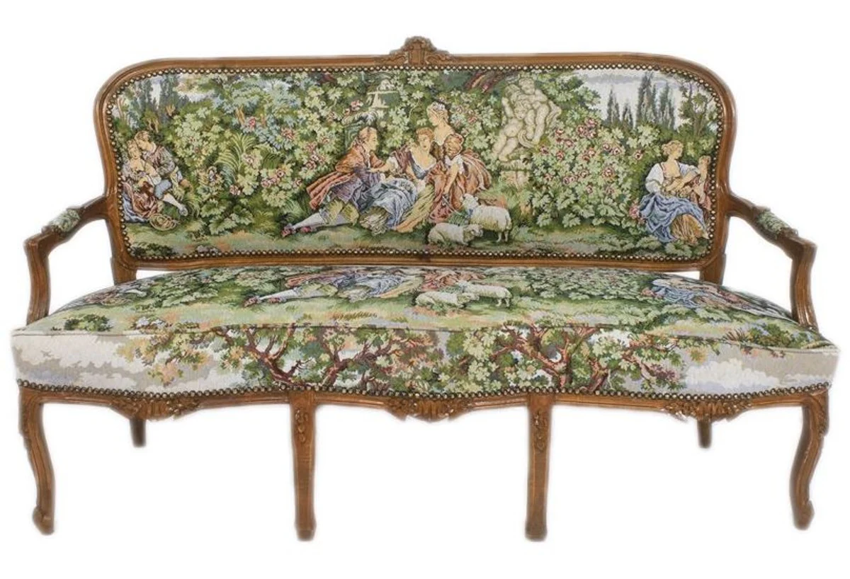 Baroque bench set tapestry / brown - 1 sofa + 2 armchairs