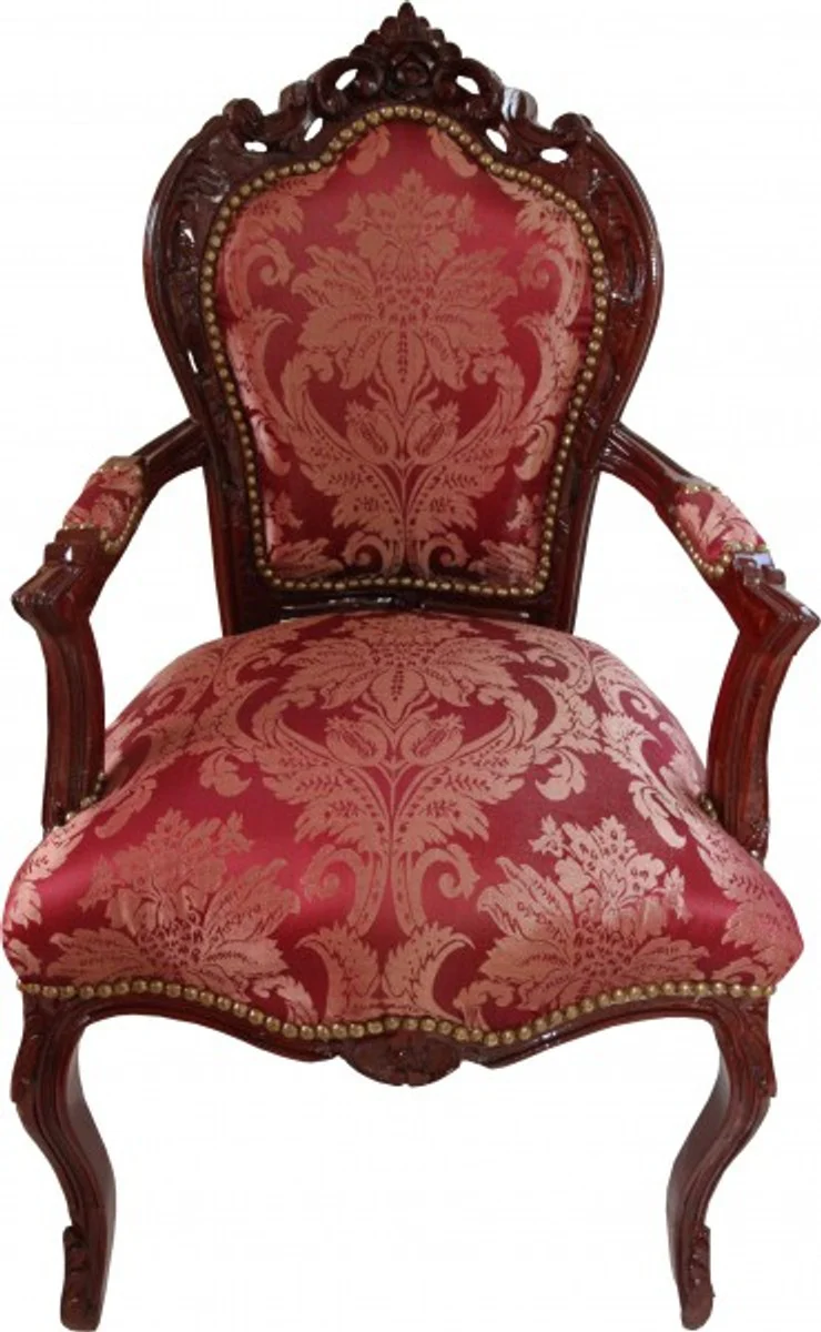 Baroque dining room chair Bordeaux pattern / brown red with armrests - Limited Edition