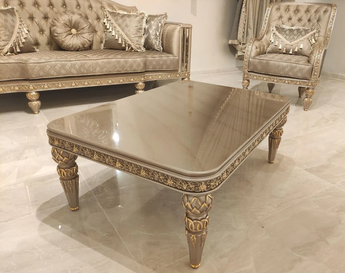 Luxury baroque coffee table gold / gray / gold - magnificent living room table in baroque style - baroque style living room furniture - baroque furnishings - baroque furniture - luxury furniture in baroque style