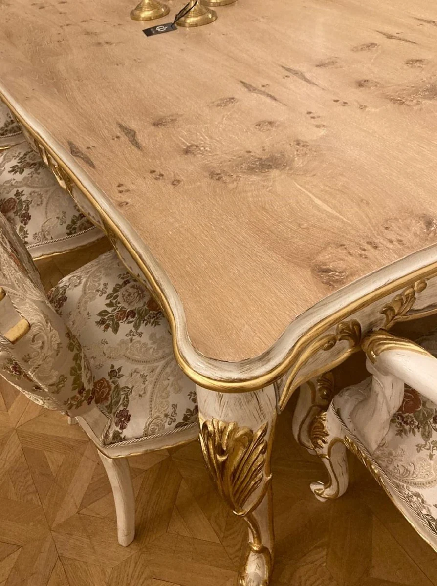 Luxury Baroque Dining Room Set Silver / Multicolored / Antique White / Gold - 1 Baroque Dining Table & 8 Baroque Dining Chairs - Baroque Dining Room Furniture - Luxury Furniture in Baroque Style