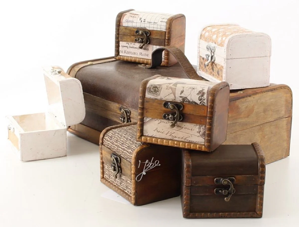 Art Deco wooden jewelry boxes set of 7 brown / multicolored - decorative chests