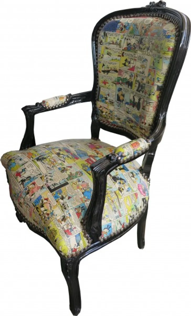 Baroque Salon Chair Comic Design / Black - Furniture Antique Style