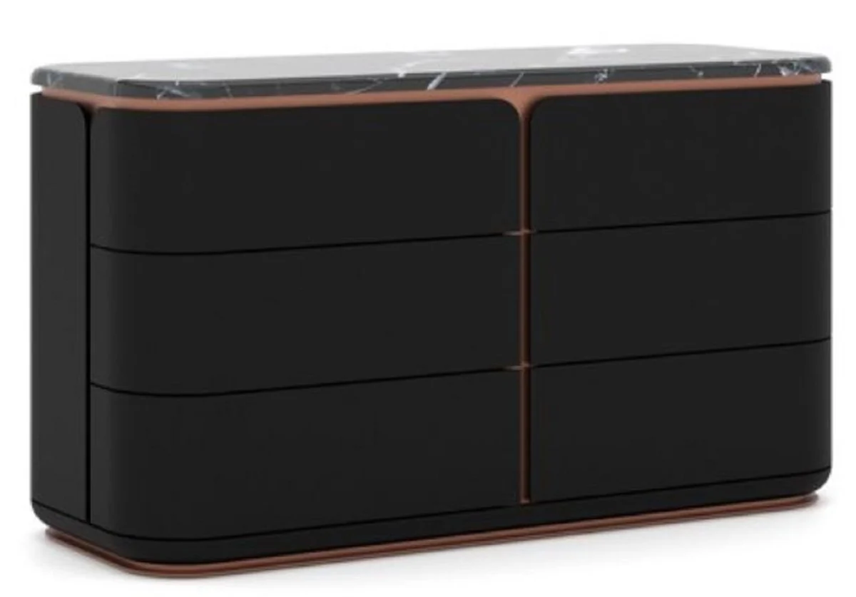 Luxury solid wood chest of drawers with 6 drawers black / copper 150 x 50 x H. 90 cm - Bedroom chest of drawers - Bedroom furniture - Luxury furniture - Luxury furnishings - Furniture luxury