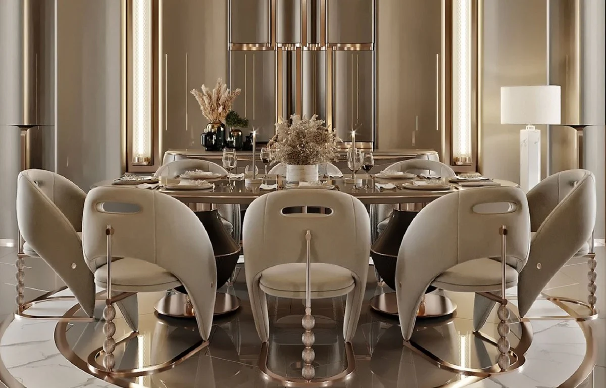 Luxury dining room set gray / dark gray / copper - 1 luxury dining table & 8 luxury dining room chairs - dining room furniture - luxury furniture - luxury furnishings