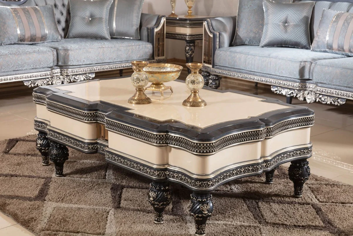 Luxury baroque coffee table beige / black / gold - magnificent solid wood living room table in baroque style - baroque living room furniture - noble & magnificent