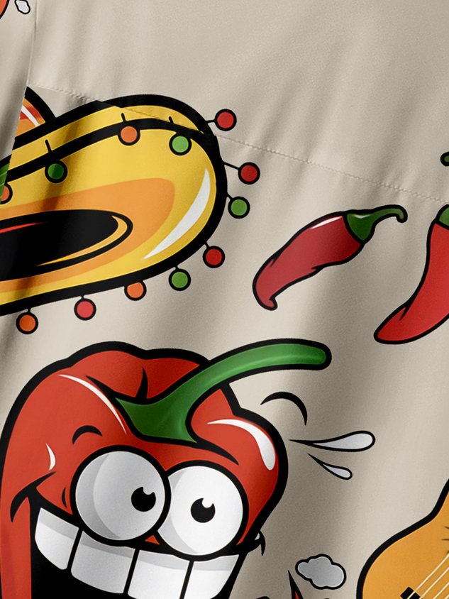 Mexican Culture Chili Chest Pocket Short Sleeve Vacation Shirt