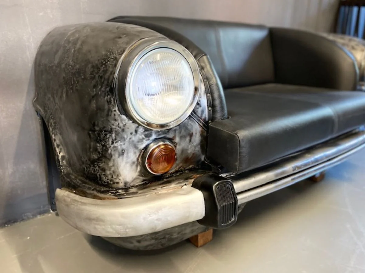 Designer car sofa black / gray / silver 158 x 83 x H. 70 cm - living room sofa in car design - living room car furniture