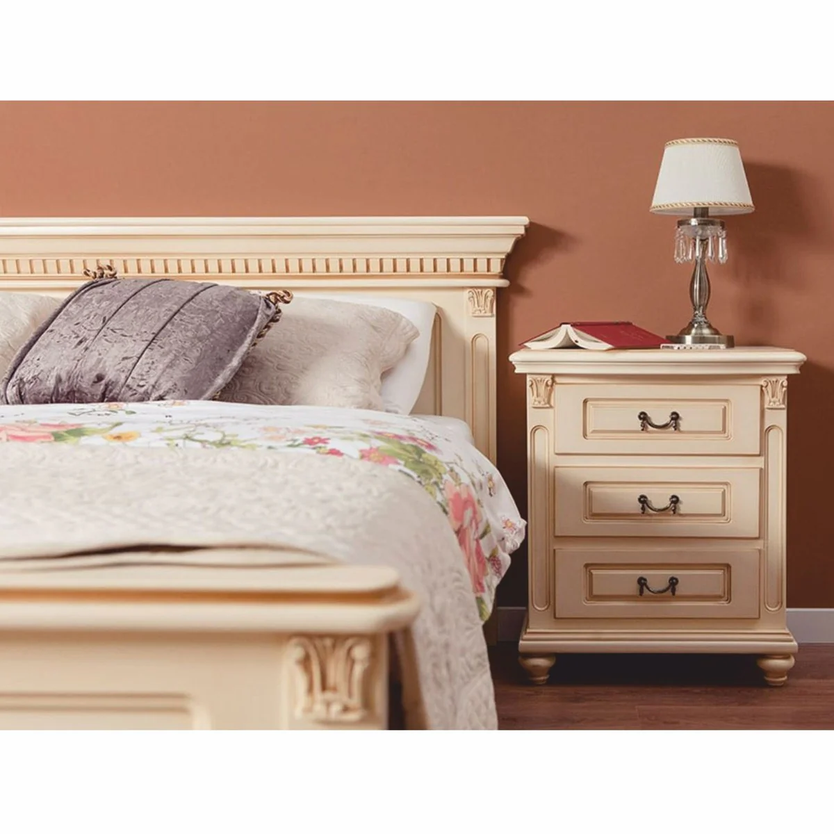 Luxury baroque night dresser with 3 drawers cream H. 70 cm - Baroque furniture