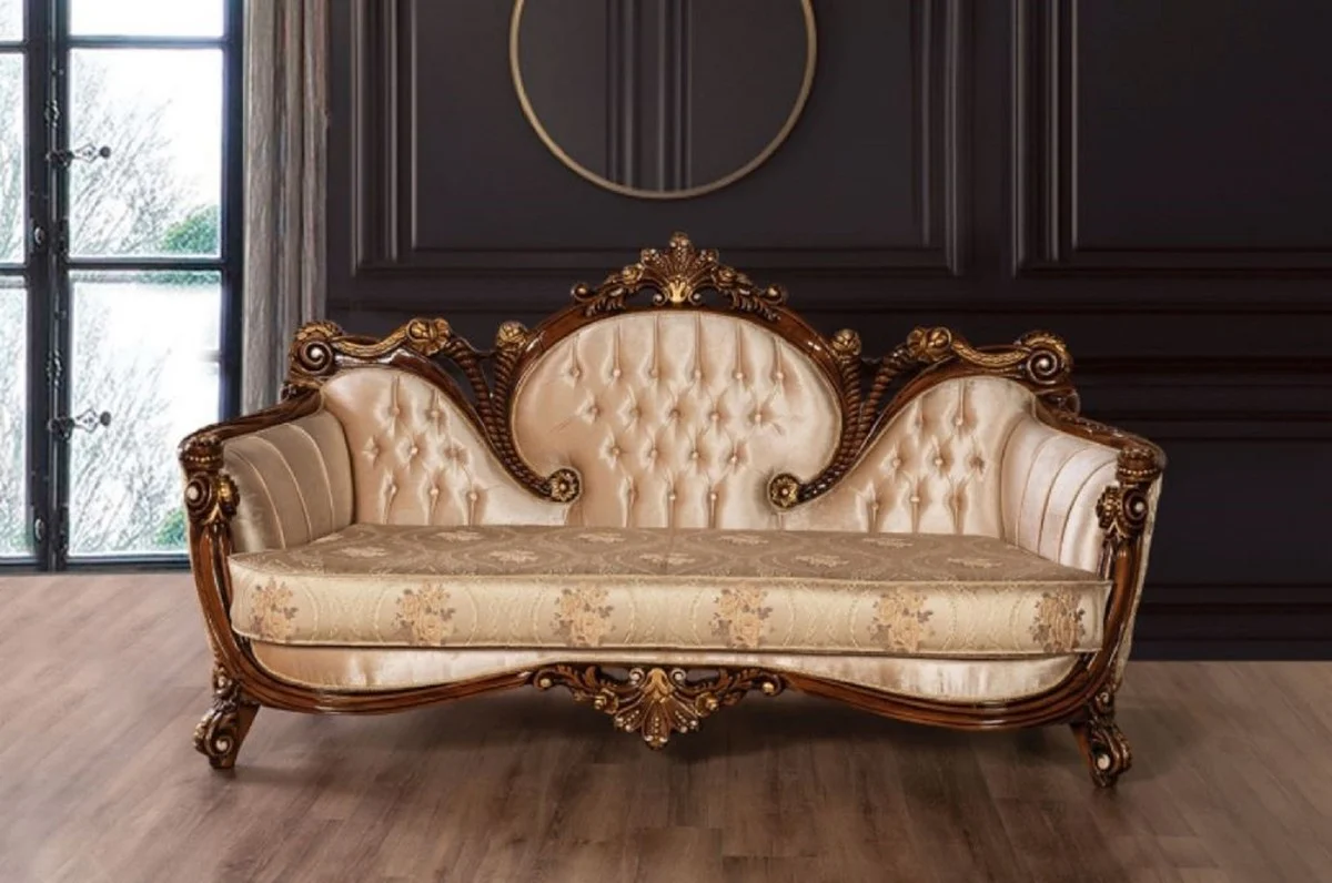 Luxury Baroque Sofa Beige / Brown / Gold - Magnificent Living Room Sofa with Elegant Pattern - Baroque Furniture - Noble & Magnificent