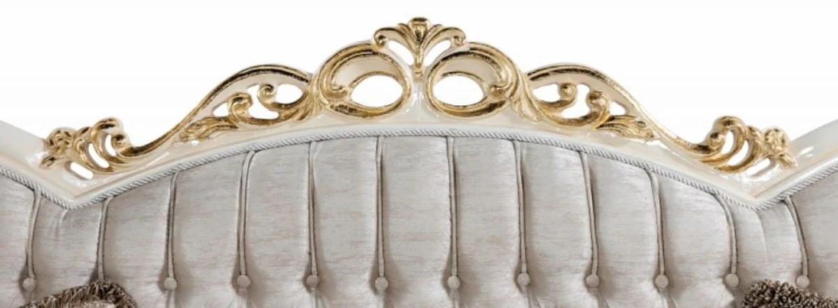 Luxury Baroque Sofa Silver / White / Gold - Handcrafted Baroque Style Living Room Sofa with Elegant Pattern - Magnificent Baroque Living Room Furniture