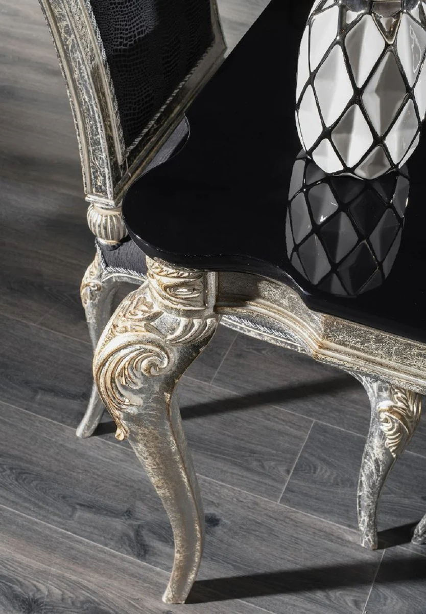 Luxury baroque dining table black / antique silver 222 x 107 x H. 79 cm - noble solid wood kitchen table - dining room furniture in the baroque style