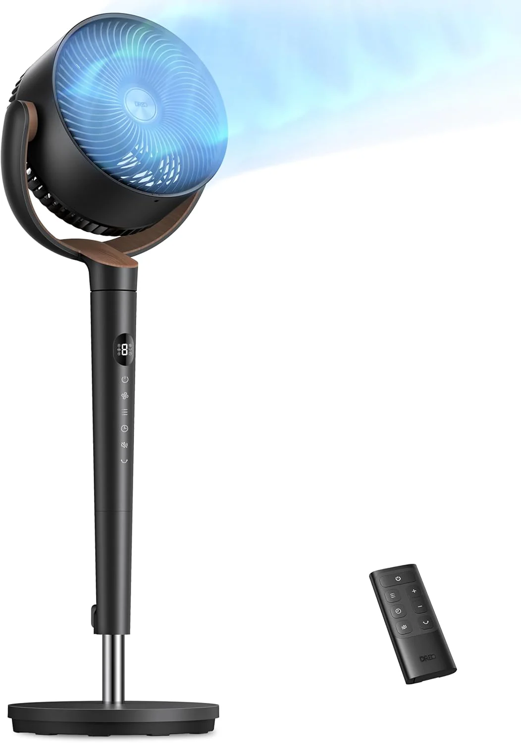 Dreo Fan for Bedroom, 120° Oscillating Standing Fans, Quiet Floor Fan with DC Motor, 100ft Pedestal Fans for Room, 9 Speeds, 4 modes, 20dB, 120° Manual Vertical, 37-42" Adjustable Height, 9H Timer